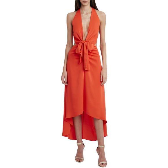 BCBGMAXAZRIA Womens Orange Chiffon Tie Front Hi-Low Evening Dress Gown NWT - Picture 4 of 4